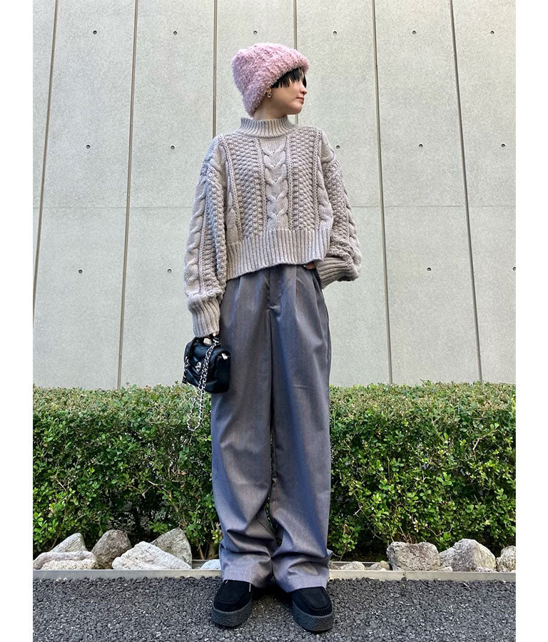 ケーブル編み ハイネック ニット トップス 793-9102