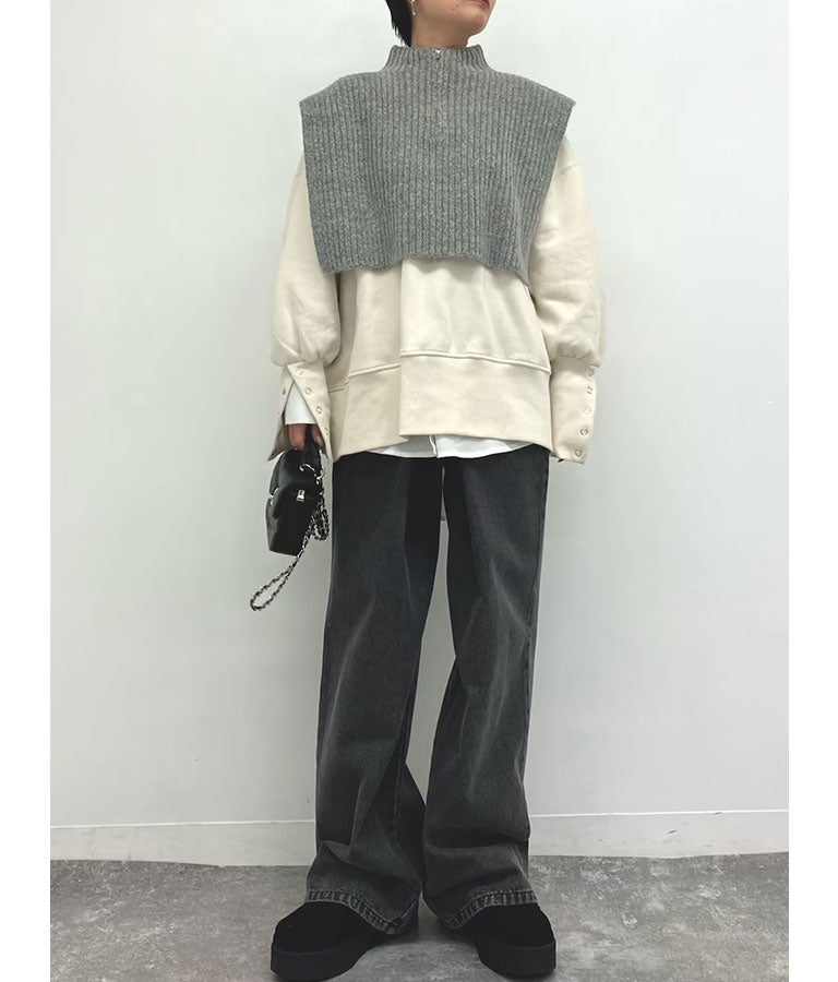 袖ボタン バックオープン 裏起毛 スウェット トレーナー 793-9096