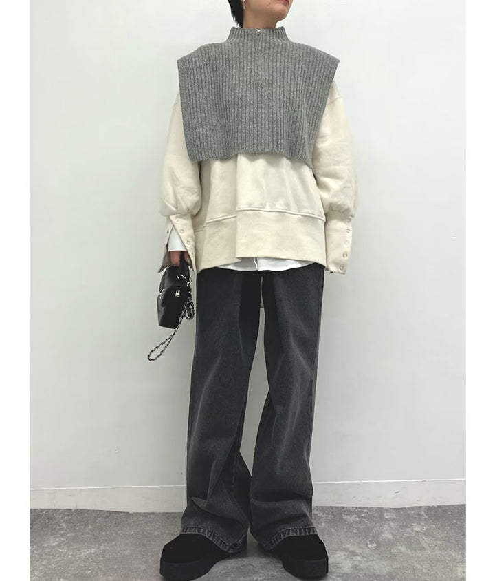袖ボタン バックオープン 裏起毛 スウェット トレーナー 793-9096