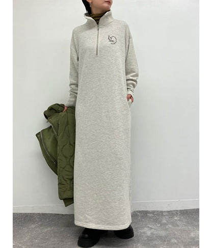 ハーフジップ 裏毛 スウェット ロング ワンピース 797-9082