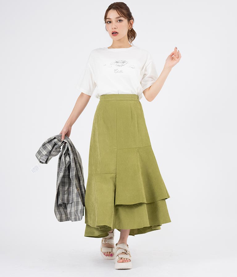 ピーチ起毛 アシンメトリー フレア スカート 521-6284