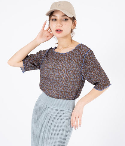 小花柄 メロー シアー トップス Tシャツ  523-6421