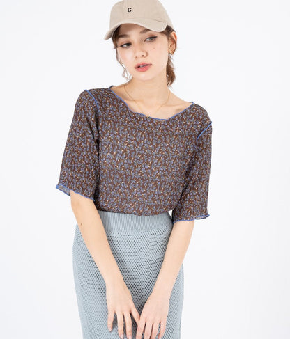 小花柄 メロー シアー トップス Tシャツ  523-6421