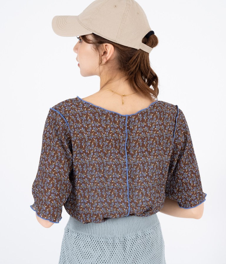小花柄 メロー シアー トップス Tシャツ  523-6421