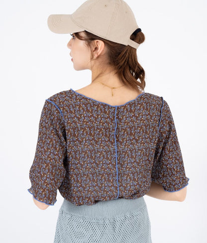 小花柄 メロー シアー トップス Tシャツ  523-6421