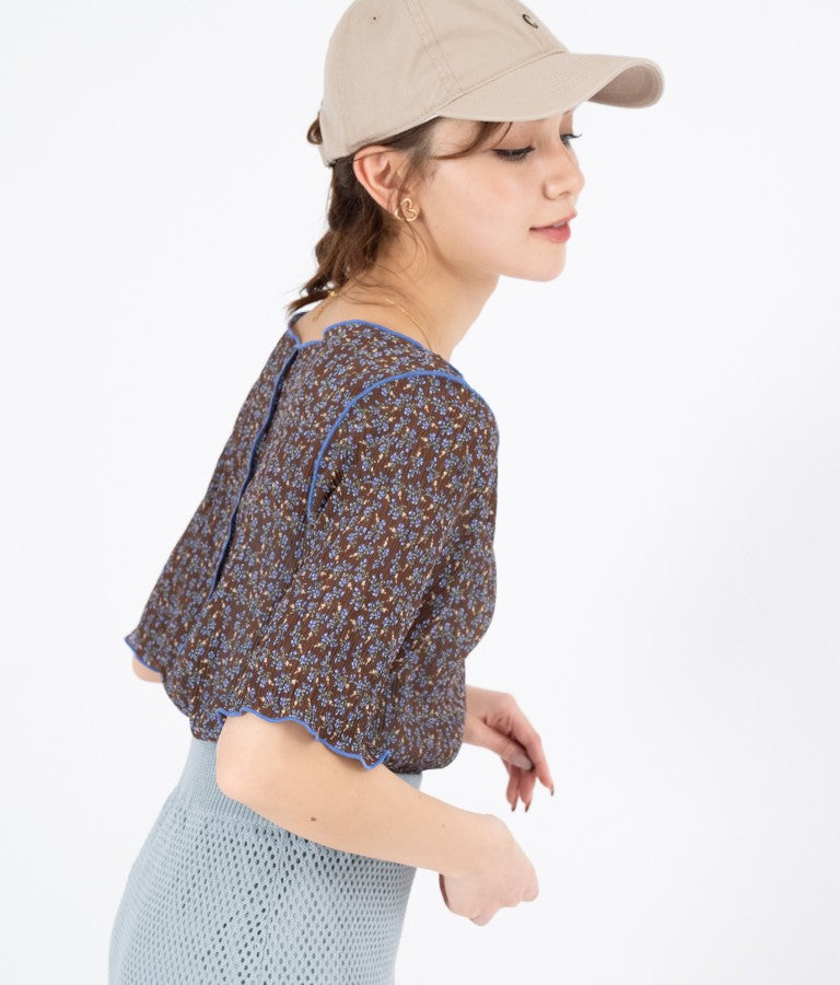 小花柄 メロー シアー トップス Tシャツ  523-6421