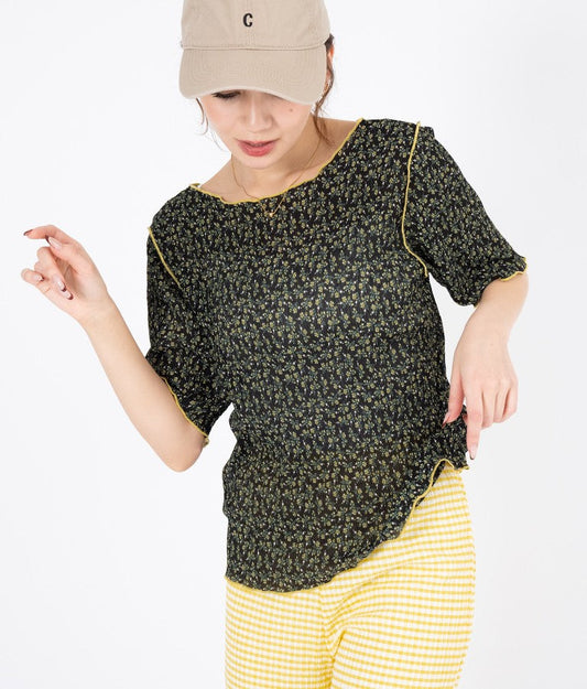 小花柄 メロー シアー トップス Tシャツ  523-6421