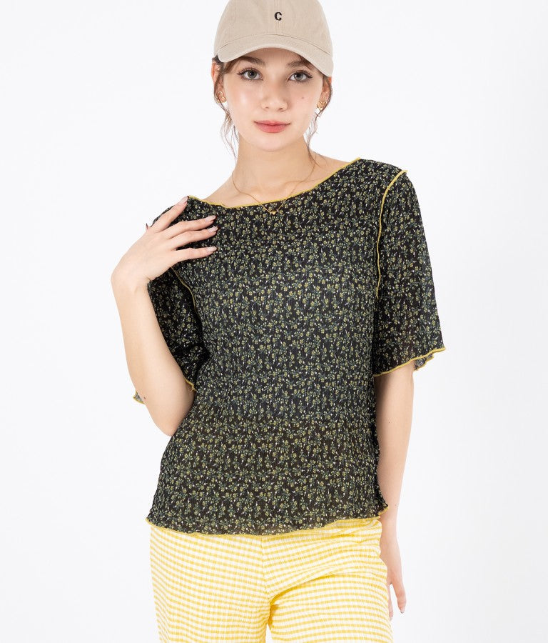 小花柄 メロー シアー トップス Tシャツ  523-6421