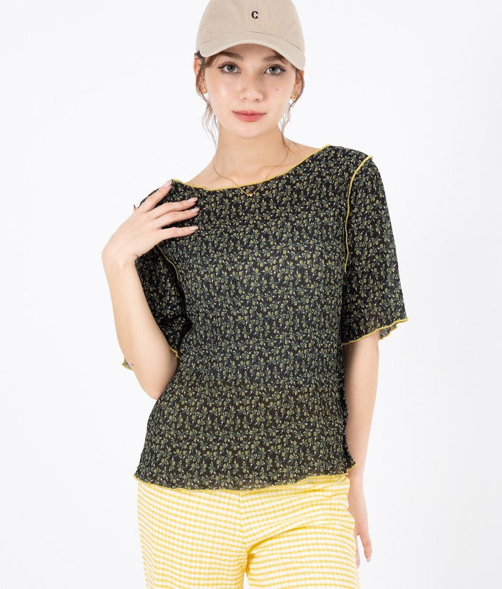 小花柄 メロー シアー トップス Tシャツ  523-6421