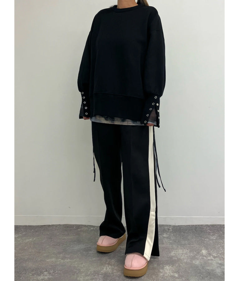 ニュアンス柄サイドシャーリングシアートップス 153-5494