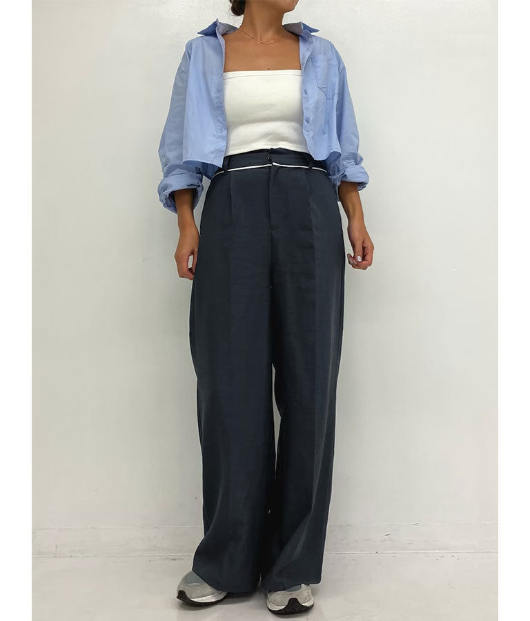 ウエスト ベルトテープ デザイン ワイドパンツ【セットアップ着用可】 792-8976