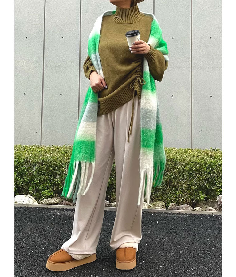 シャーリング ハイネック ニット トップス 793-9057