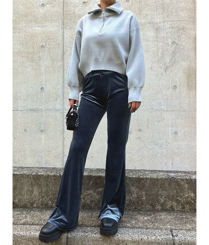 クロップド ハーフジップ モチモチ ニット トップス 793-8957