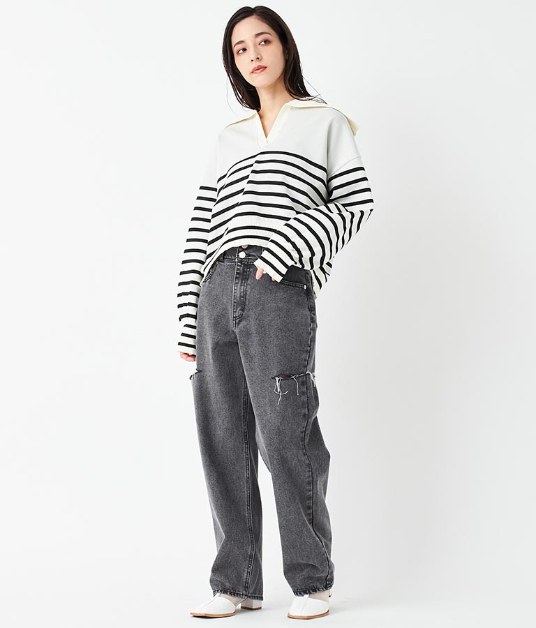 スキッパー デザイン スポンジニットトップス 793-9133