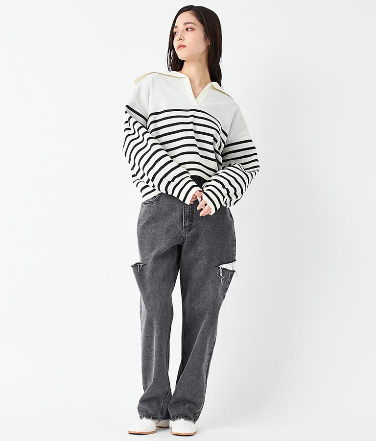 スキッパー デザイン スポンジニットトップス 793-9133