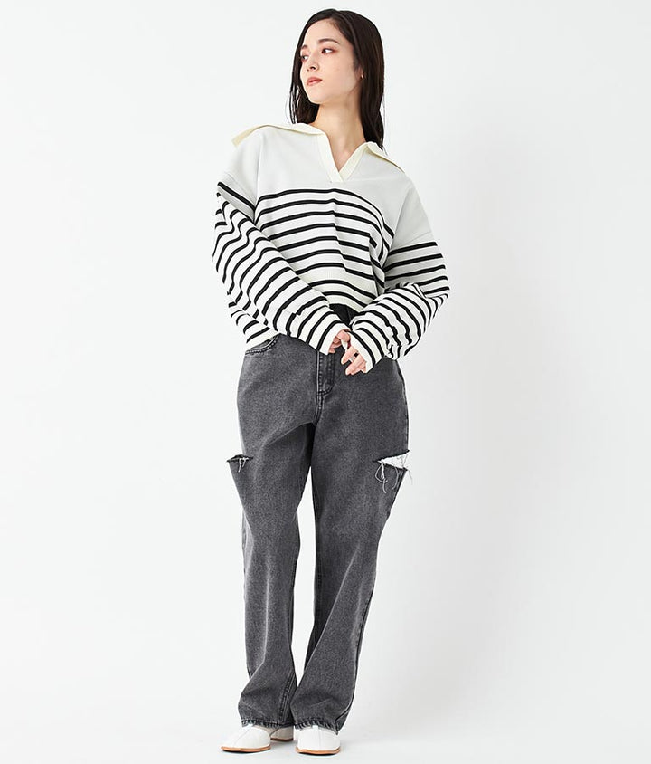 スキッパー デザイン スポンジニットトップス 793-9133