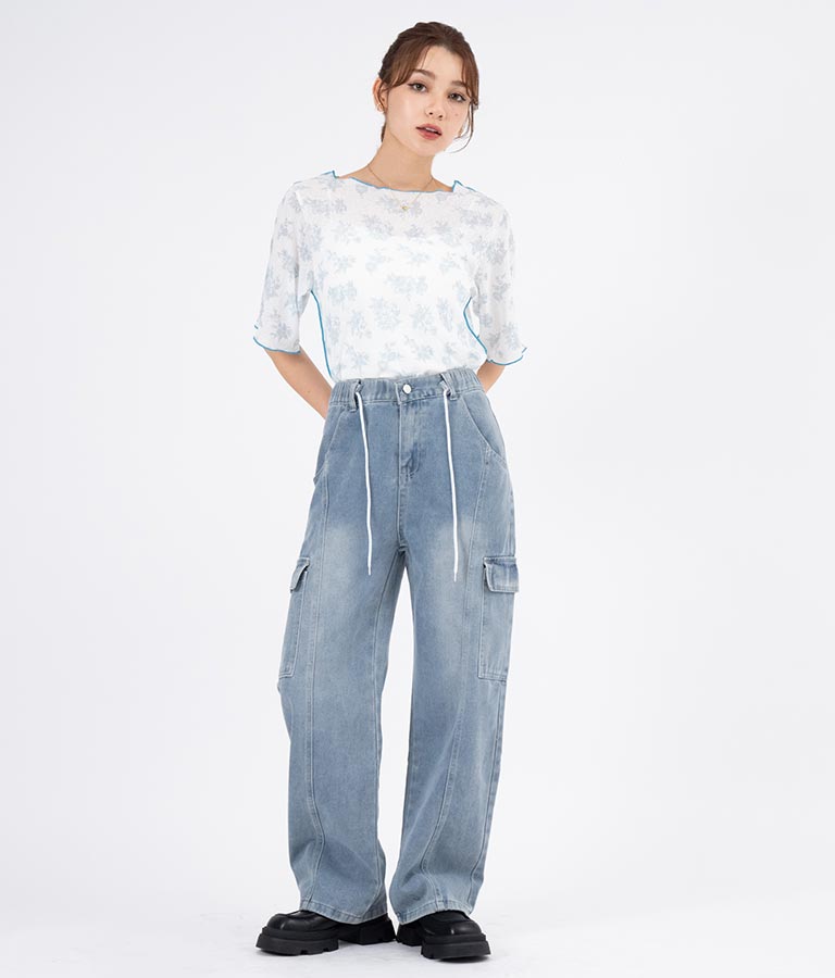 ボタニカル柄プリントトップスTシャツ 523-6397