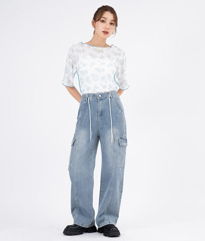 ボタニカル柄プリントトップスTシャツ 523-6397