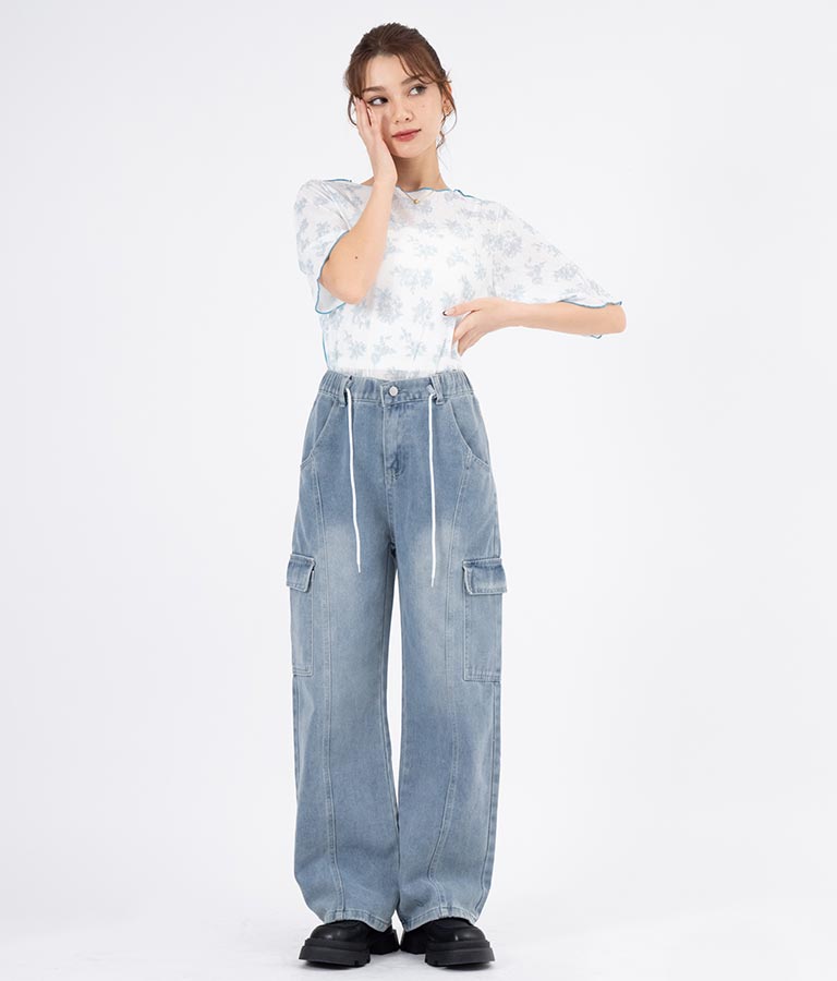 ボタニカル柄プリントトップスTシャツ 523-6397