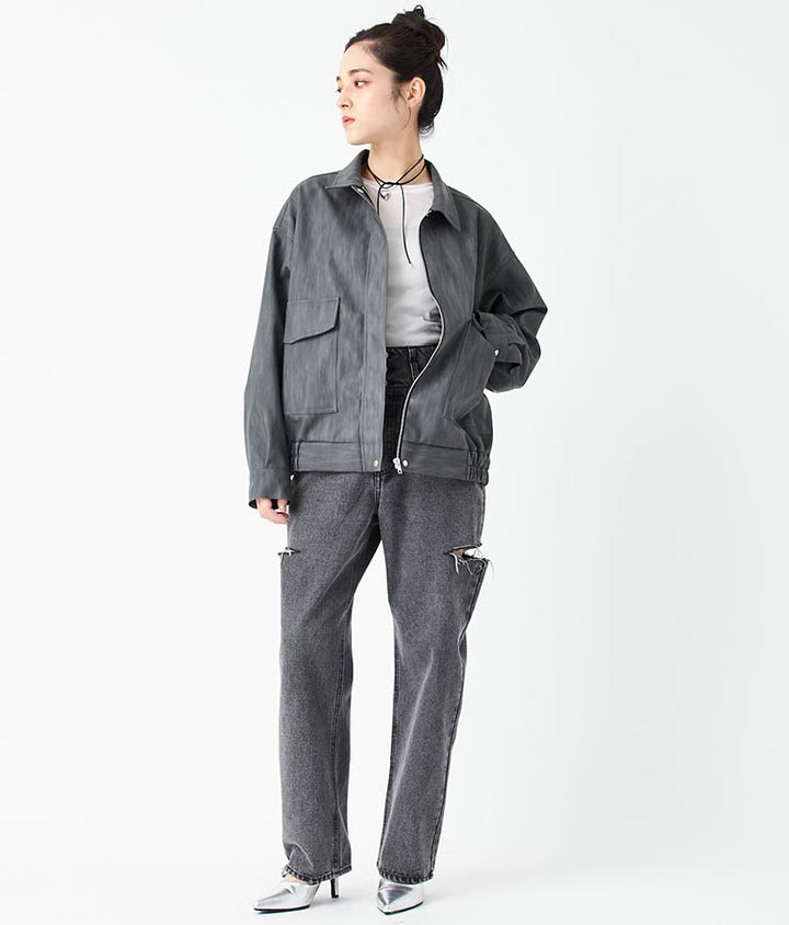 ビンテージ加工 フェイク レザー ブルゾン 795-9155