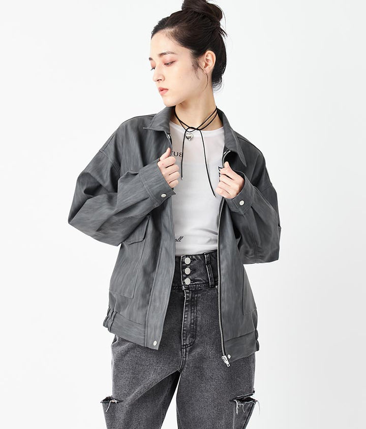 ビンテージ加工 フェイク レザー ブルゾン 795-9155
