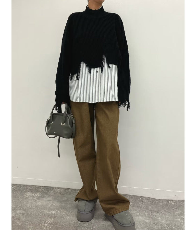 ウォッシュデニム サイドライン ウエストゴム バギー パンツ 792-9084