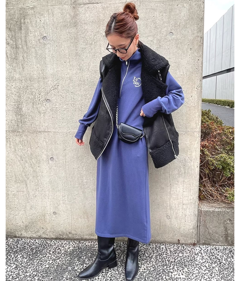 ハーフジップ 裏毛 スウェット ロング ワンピース 797-9082