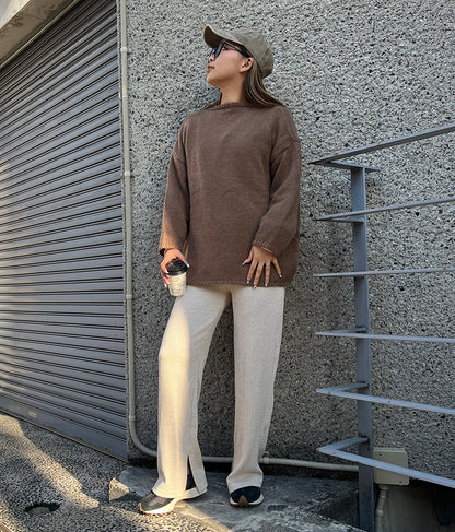 杢ニットソー ユッタリ ストレート リブ パンツ 【セットアップ着用可】 852-5746