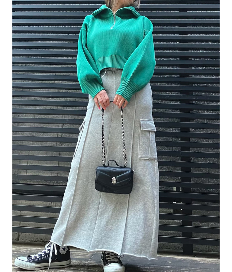 クロップド ハーフジップ モチモチ ニット トップス 793-8957