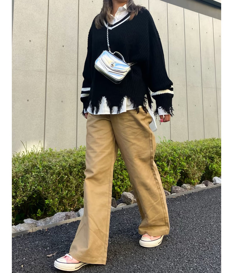 ダメージ ライン ニット トップス【親子お揃い】 793-8950
