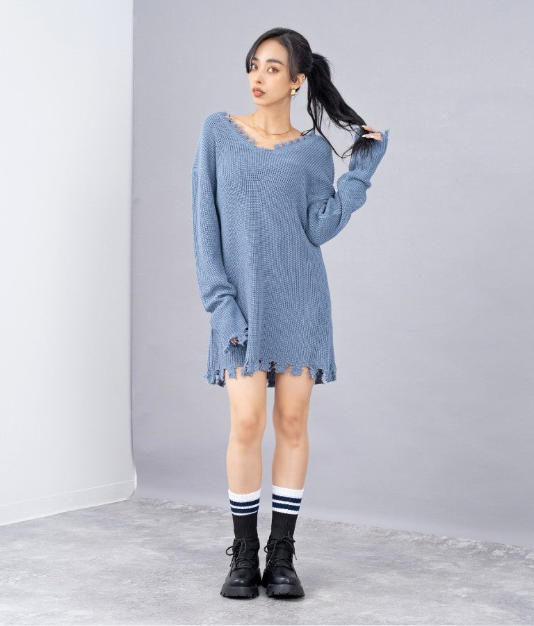 ダメージVネックゆるチュニック 493-2245