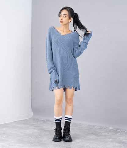 ダメージVネックゆるチュニック 493-2245