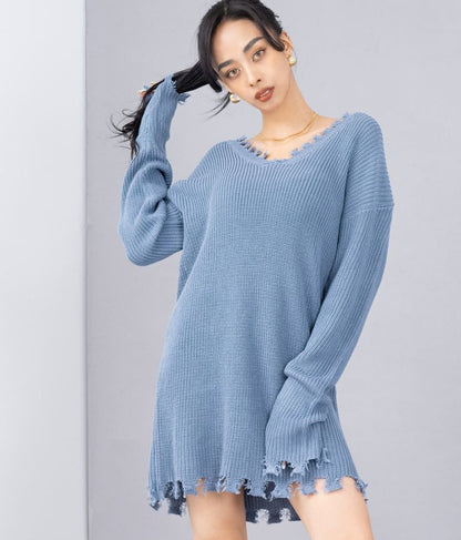 ダメージVネックゆるチュニック 493-2245