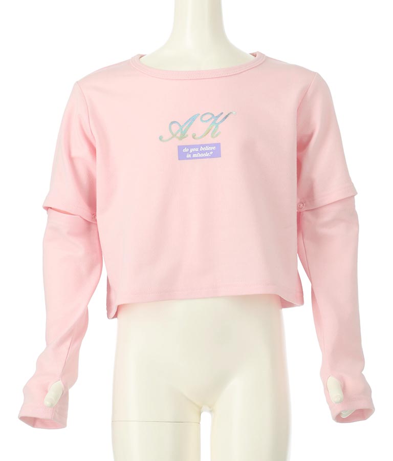 2WAY 袖 箔プリント ミニ 裏毛 トップス