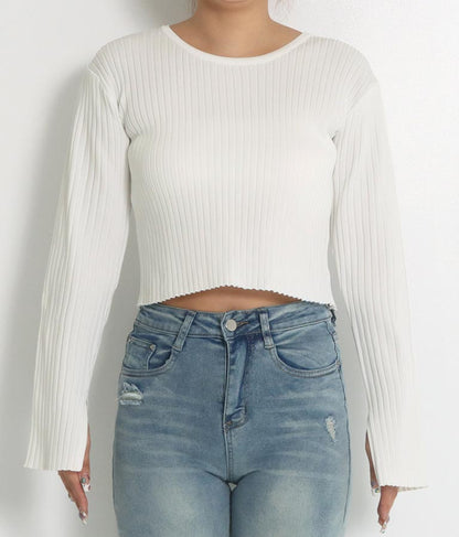 バックオープン スポンジディッシュ リブ ニット トップス 853-5800