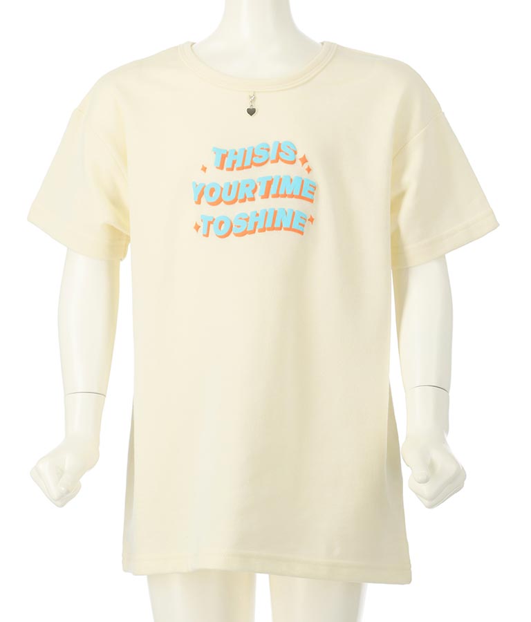 ハートチャーム付き ミニ 裏毛 チュニック Tシャツ 423-3236