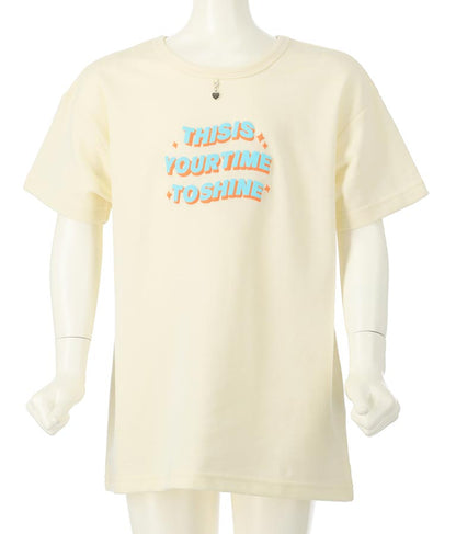 ハートチャーム付き ミニ 裏毛 チュニック Tシャツ 423-3236
