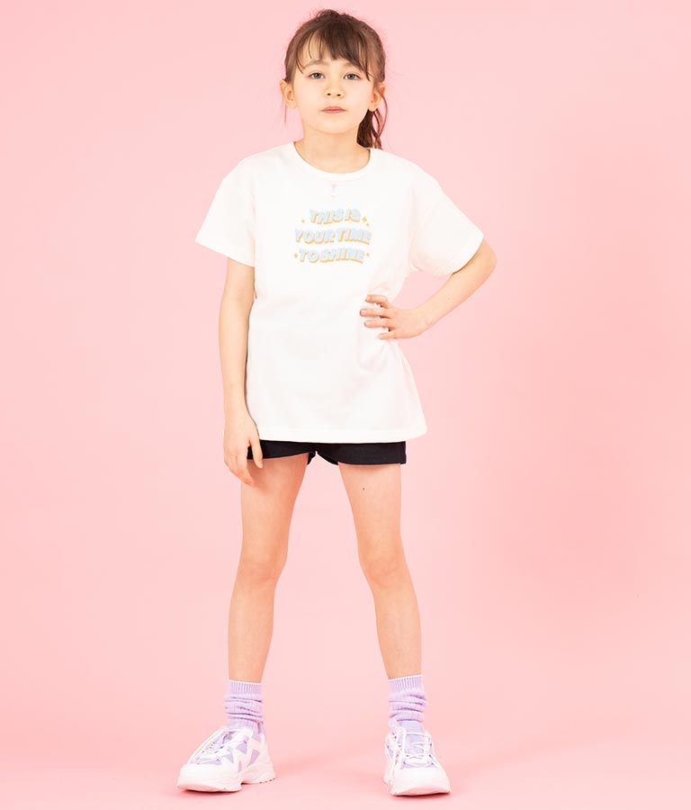 ハートチャーム付き ミニ 裏毛 チュニック Tシャツ 423-3236