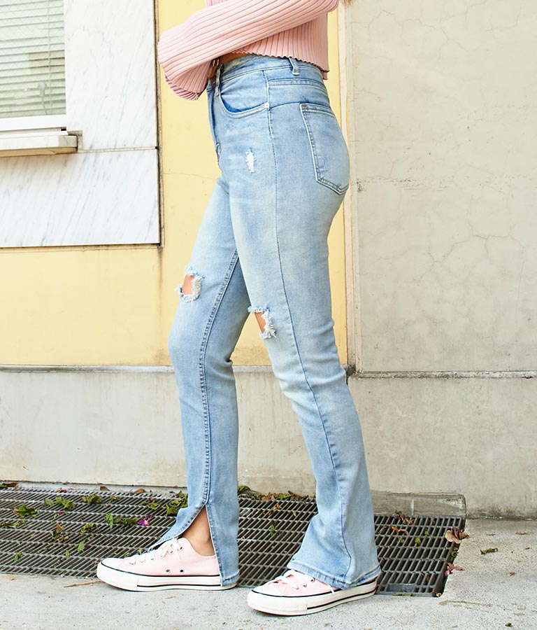 ハードクラッシュ インスリット ストレッチ デニム パンツ