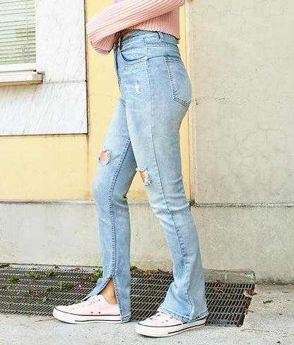 ハードクラッシュ インスリット ストレッチ デニム パンツ