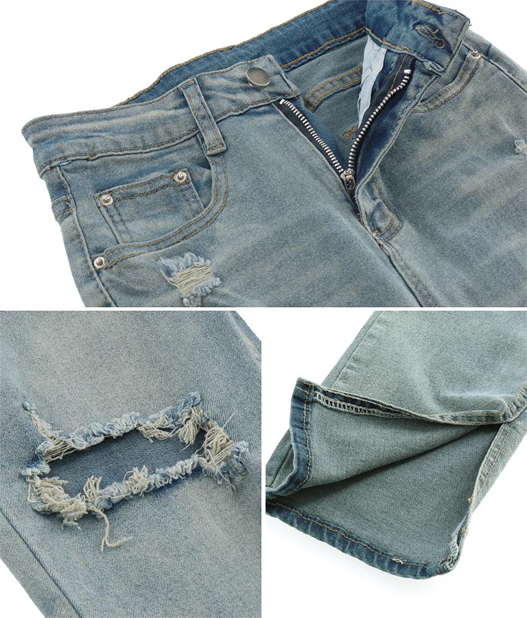 ハードクラッシュ インスリット ストレッチ デニム パンツ 812-6790