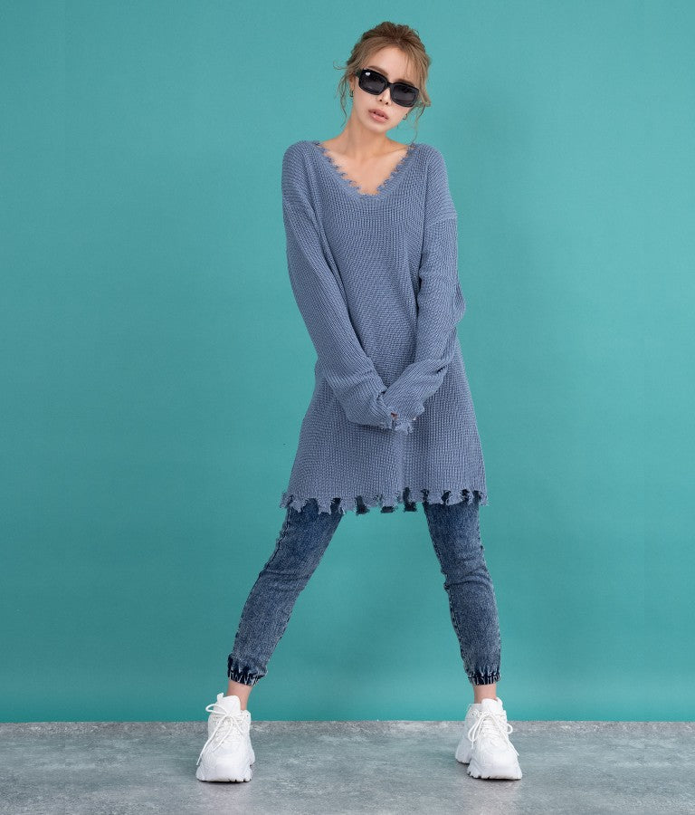 ダメージVネックゆるチュニック 493-2245