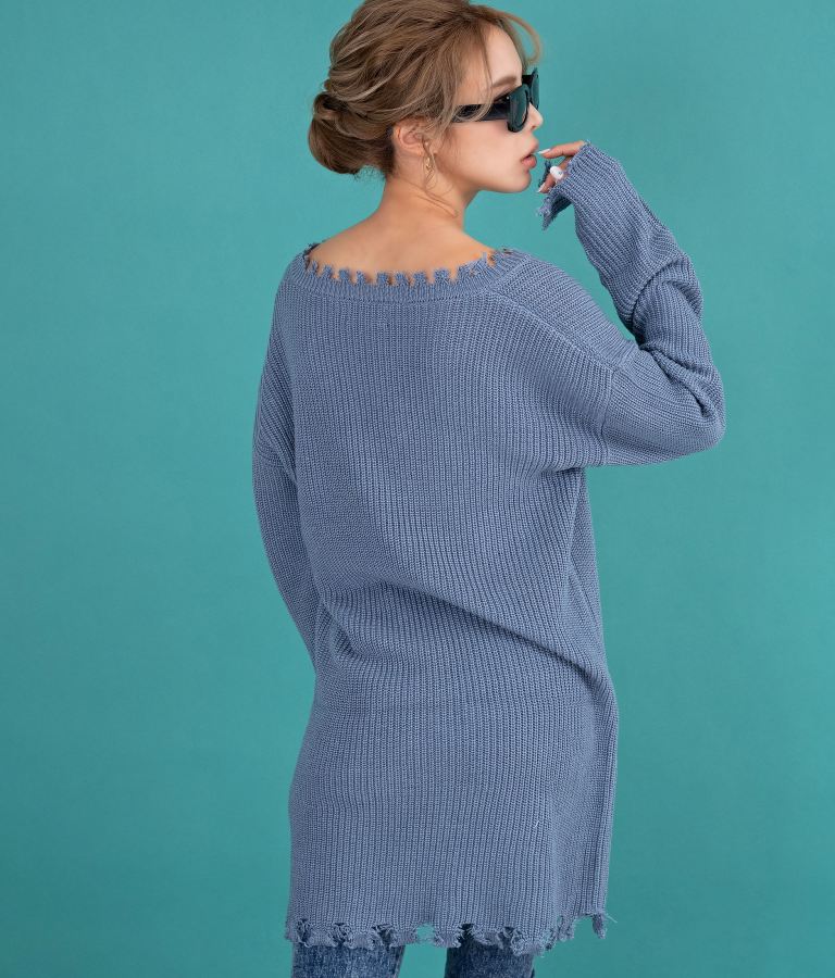 ダメージVネックゆるチュニック 493-2245