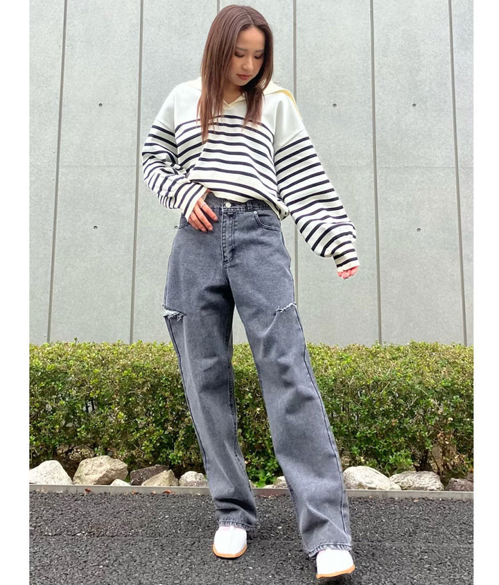 スキッパー デザイン スポンジニットトップス 793-9133