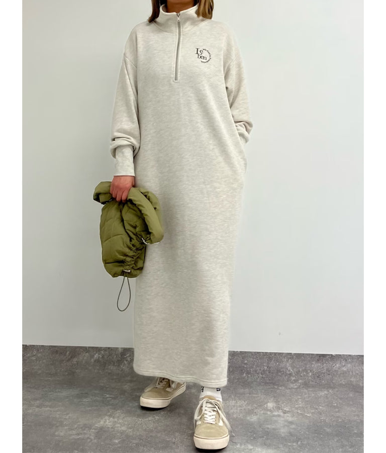 ハーフジップ 裏毛 スウェット ロング ワンピース 797-9082