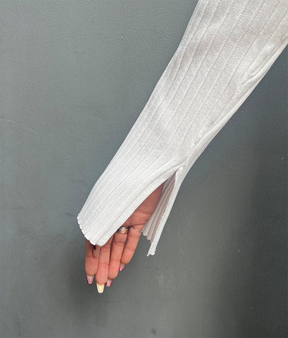 バックオープン スポンジディッシュ リブ ニット トップス 853-5800