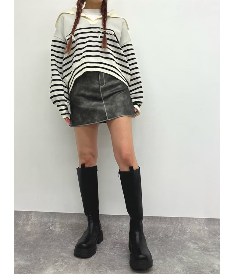 ヴィンテージ風 フェイクレザー ミニ スカート 151-5539