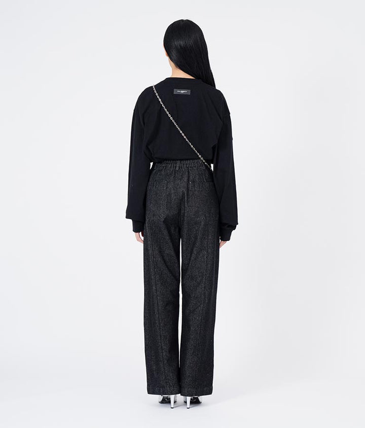 デニム ニー ジップ ワイド パンツ 30-2097