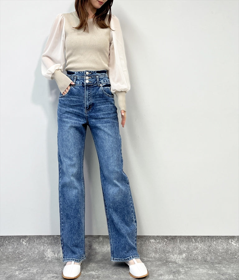 異素材 ドッキング バック リボン トップス 153-5566
