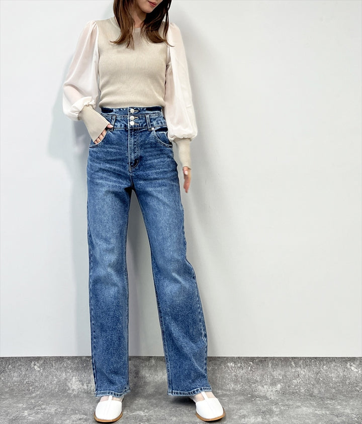 異素材 ドッキング バック リボン トップス 153-5566